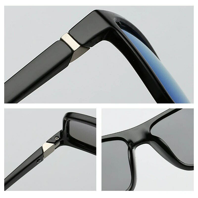 Gafas de sol polarizadas cuadradas negras clásicas para hombres, gafas de sol de moda con espejo azul, gafas de sol Unisex Vintage antideslumbrantes para conducir, tonos UV400