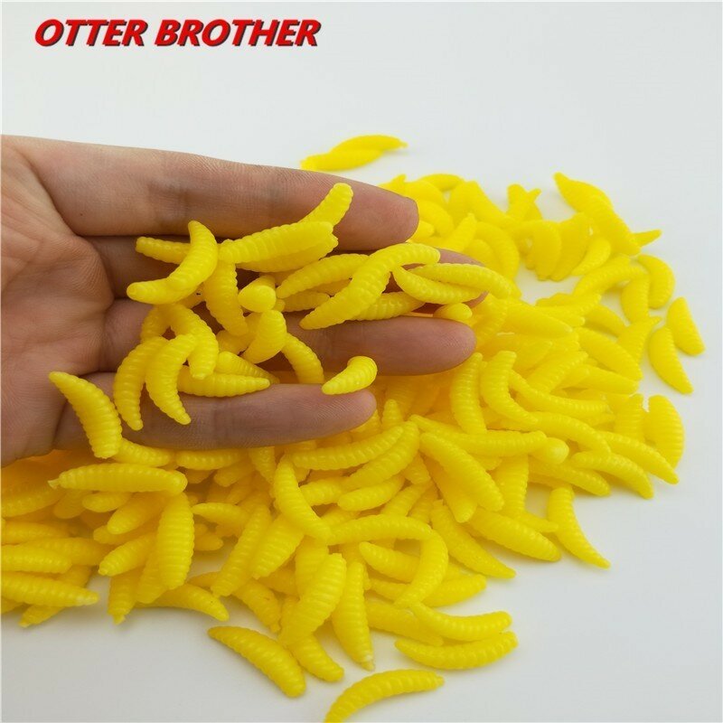 20pcs/lot Silicone Bait Maggot Grub Soft Fishing Lure 2cm 0.3g Artificial Bread Smell Worms Gear For Winter Glow Accessories