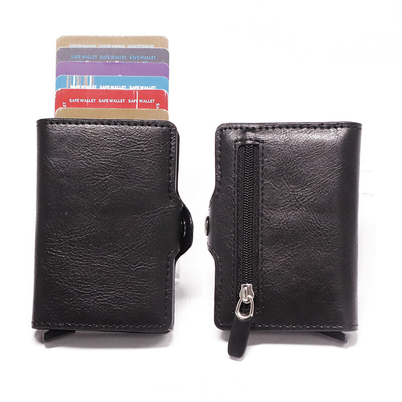 Zovyvol-carteira masculina com rfid, bolsa para dinheiro, mini bolsa 2019, porta cartões de alumínio, couro fino, guardar dinheiro