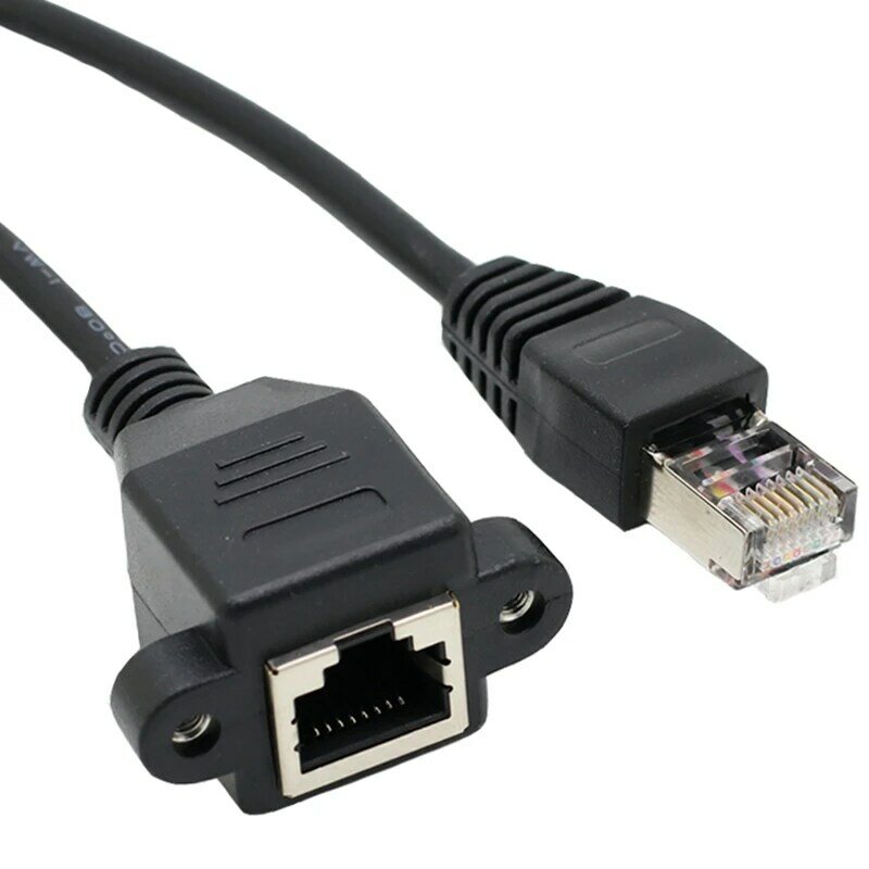RJ45 Male-To-Female Network Extension Cable Ethernet Industrial Chassis dengan Mounting Screw Hole untuk CAT 5 Computer, Router