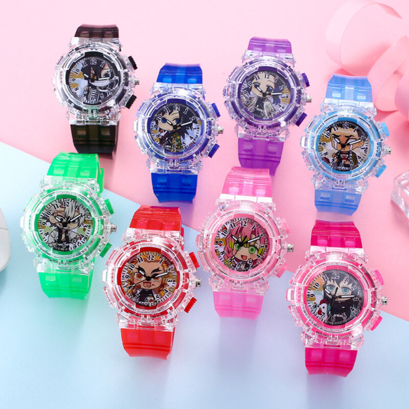 อะนิเมะ LED ส่องสว่างเด็กนาฬิกาเด็กและนาฬิกาผู้หญิง Kawaii น่ารักพลาสติกสแตนเลสผลิตภัณฑ์