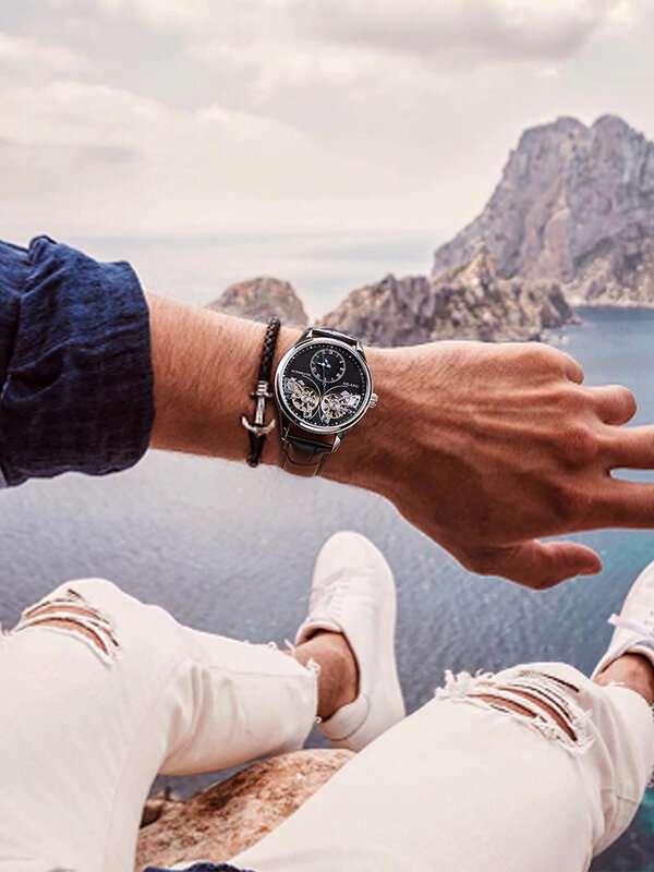 2022 nowy AILANG marka mężczyźni automatyczne mechaniczne zegarki Top Leatehr wodoodporny Steampunk zegarki męskie szkielet zegar rzym Relogio