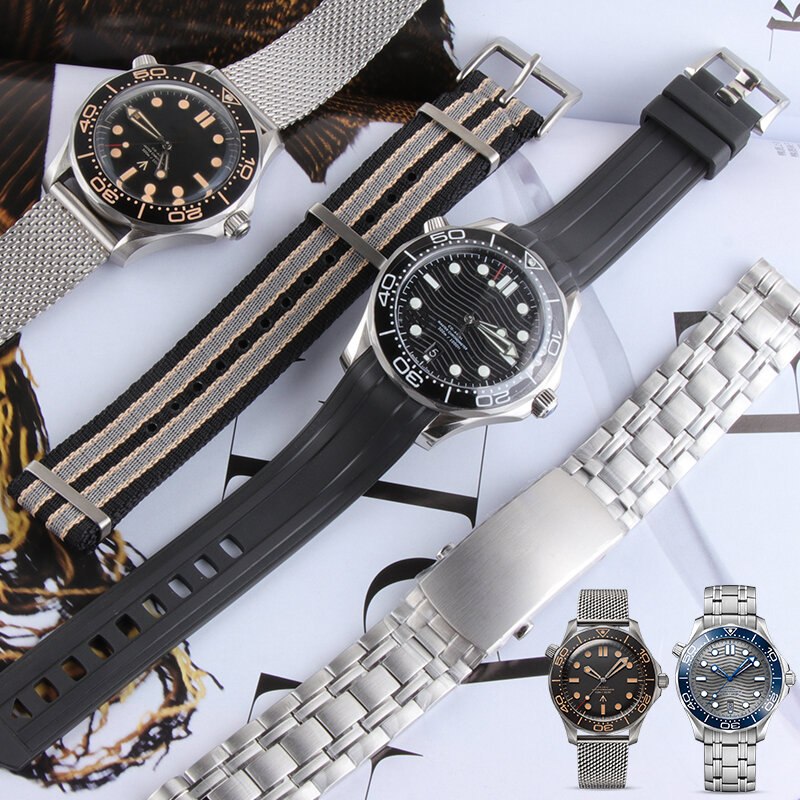 VSF acier inoxydable bracelet de montre 007 otan bracelet en Nylon pour Omegawatch 20mm pour couturière 300 caoutchouc Silicone Net boucle réglable
