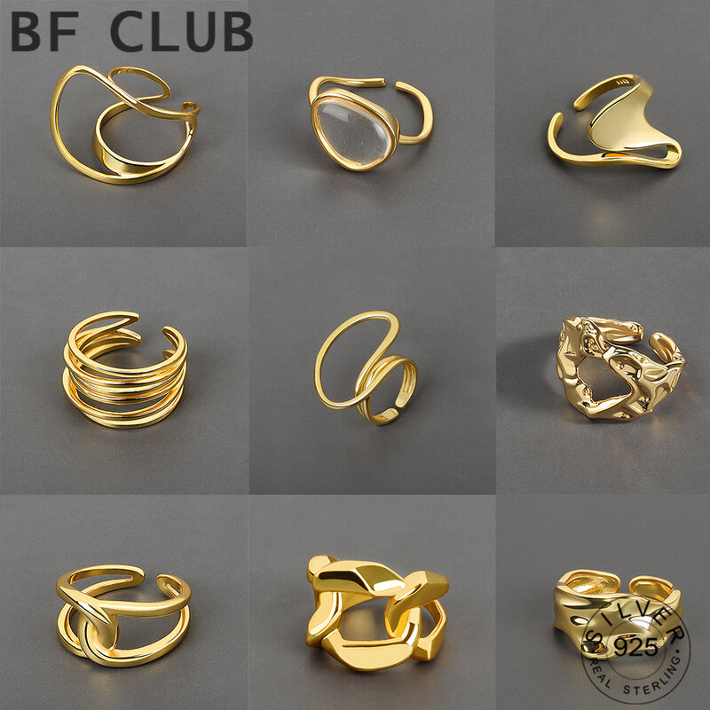 BFCLUB-Bagues ouvertes en argent regardé 925 pour femme, Twist, Interware, Lignes, Géométriques, Cadeau d'anniversaire et de mariage