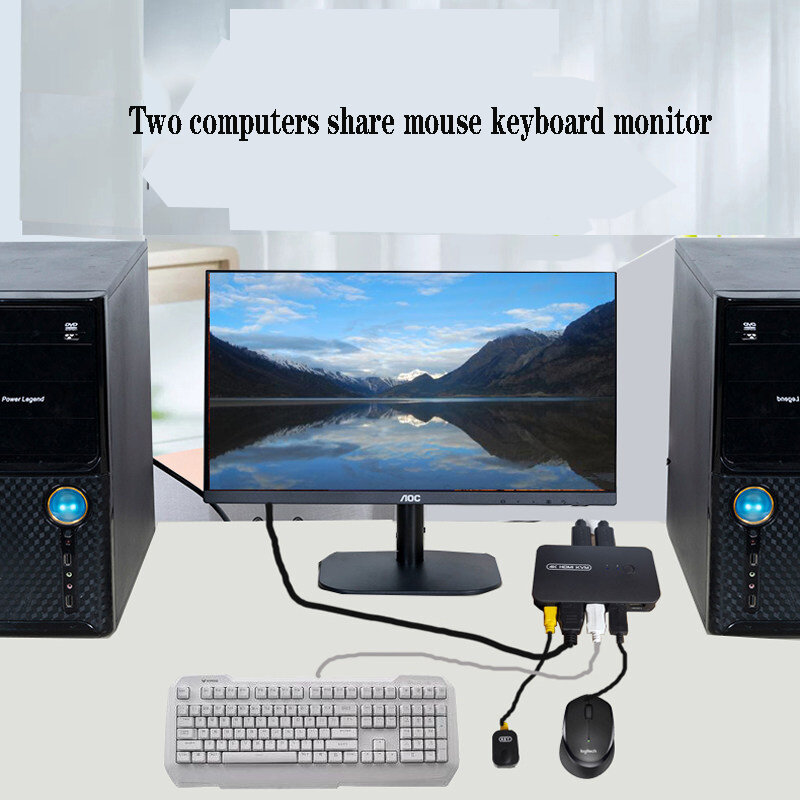 HDMI 호환 KVM 스위치 (Extender 1080p 공유) 2 개의 컴퓨터 용 2 개의 xUSB 디스크 모니터 프린터 키보드 마우스