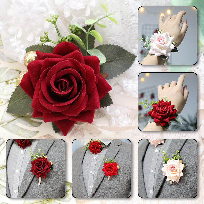 Red Bridesmaids Wrist Corsage Fabric Rose Wristband Decor Bride Wedding Accessories Ornament Party Decoration Prom