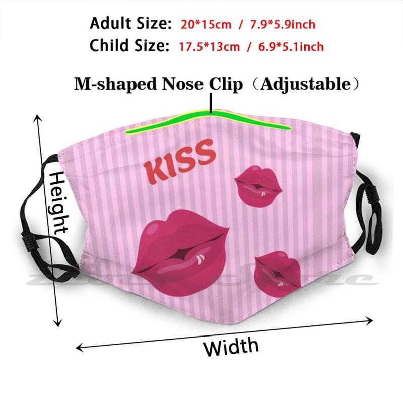 Kus Masker Doek Wasbare Diy Filter Pm2.5 Volwassen Kids Kus Lippen Gezicht Rode Liefde Valentines Verjaardag Valentijnsdag Familie Soort