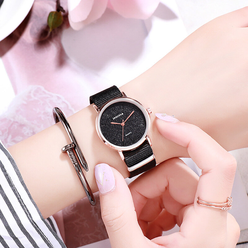 Relojes de cuarzo con correa de nailon para mujer, pulsera minimalista de oro rosa, a la moda, 2020