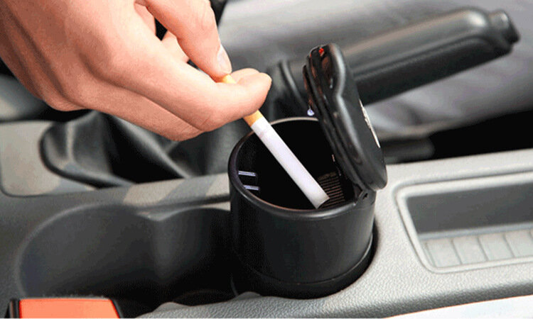 Cinzeiro universal para carro, luz led portátil com suporte para cilindro e cigarro