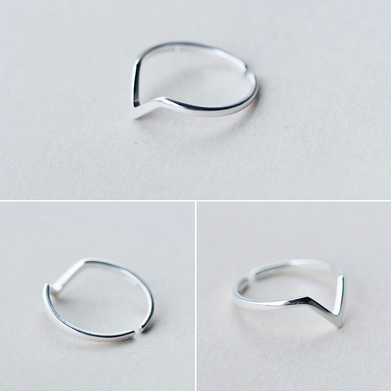 Vero argento Sterling 925 geometrica onda lettera V anello regolabile gioielleria raffinata per le donne accessori personalità del partito
