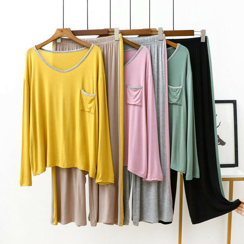 Fdfklak-Conjunto de pijama de algodón para mujer, ropa de dormir cómoda, de manga larga, pantalón suelto, primavera y otoño