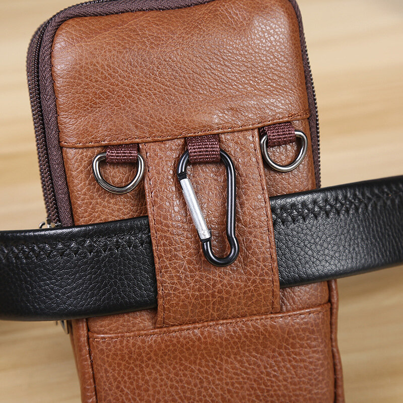 New Style Leather Phone Bag Men's Multi-Function Leather Belt Phone Case Cross-Body Phone Bag Gift Customization