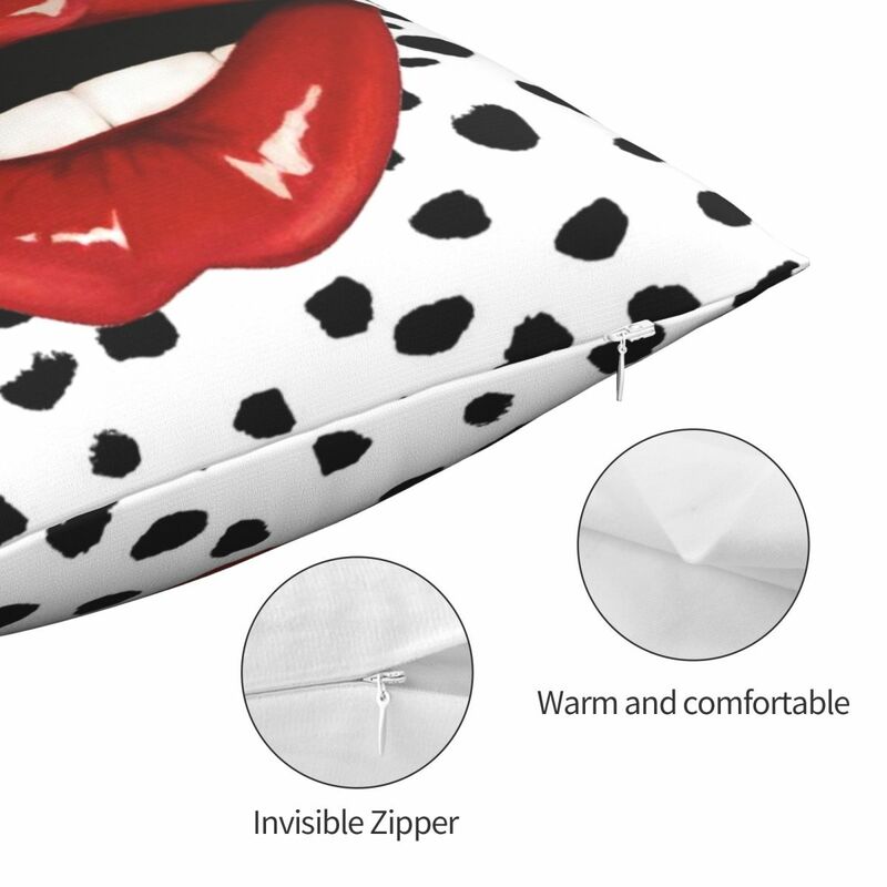 Labbra Drippy federa quadrata poliestere lino velluto motivo Zip Decor fodera per cuscino cuscino per divano