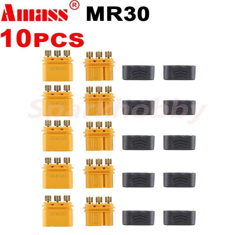 Amass MR30 수 암 커넥터 플러그, 외장 포함, 고전류 3 핀 스트레이트 헤드 커넥터, RC 드론 ACCS, 10 개/5 쌍