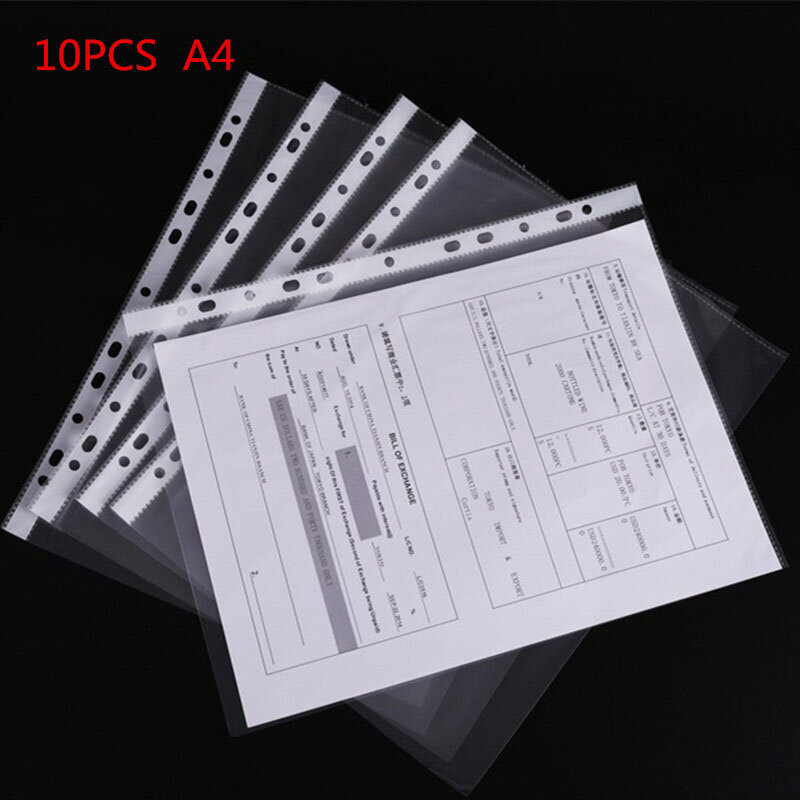 10pçs transparente a4 folha solta bolsa de arquivo 4c proteção do arquivo saco reforçado 11 buracos interno página de aprendizagem suprimentos de ligação de escritório