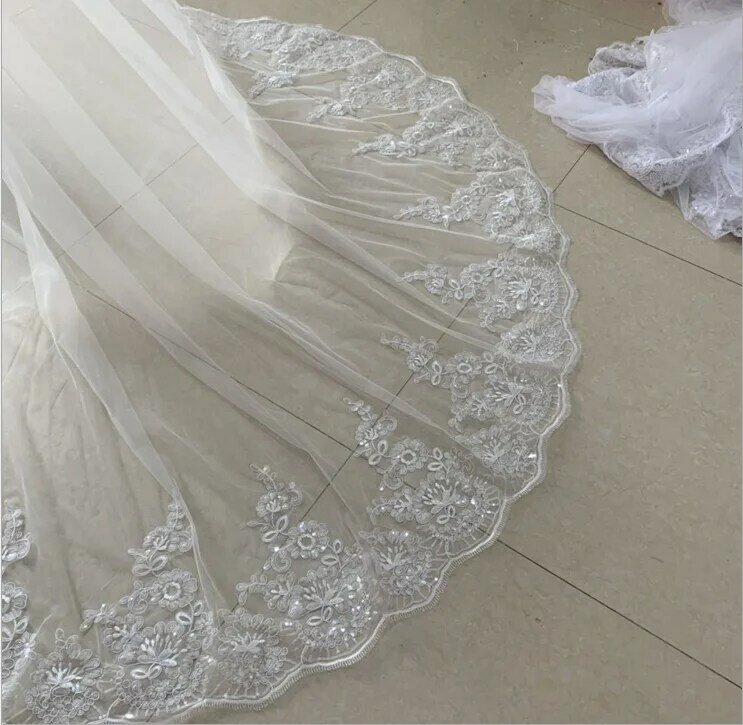 ผ้าคลุมหน้างานแต่งงานสีขาวงาช้างแต่งงาน Wedding Veils Long Lace Edge ผ้าคลุมหน้าเจ้าสาวด้วยหวีอุปกรณ์จัดงานแต่งงานเจ้าสาว Veu