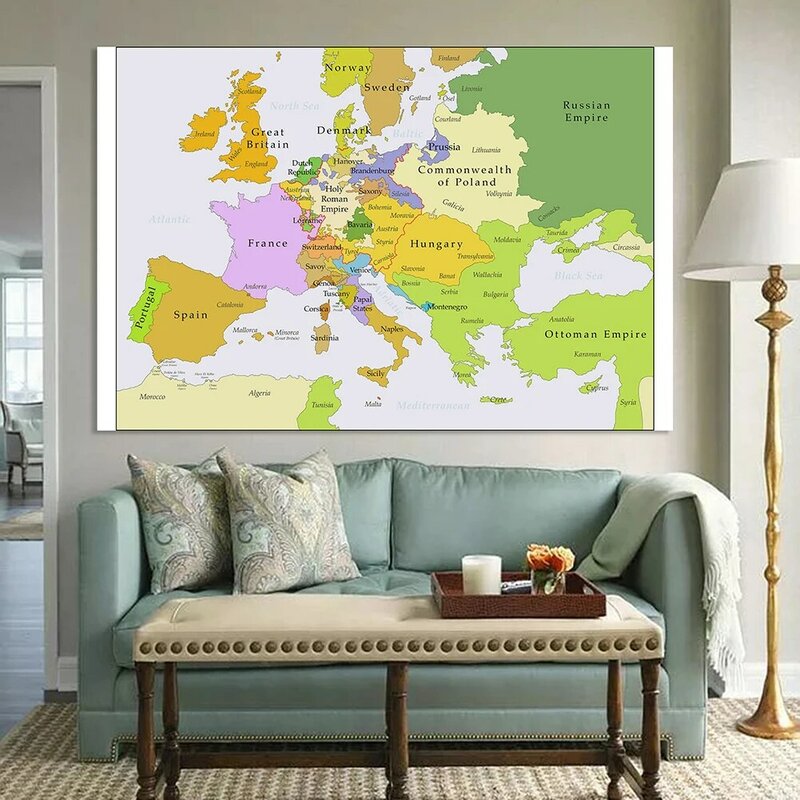 225*150cm Vintage europa mapa 1700-1850 duży plakat włókniny płótno do malowania w szkole dostarcza Home Decoration