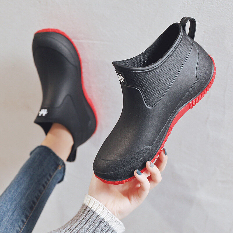 Botas de chuva antiderrapantes unissex, Sapatos de borracha feminina, Rainboots de tornozelo, Deslizamento Leve em Sapatos, Impermeável, Dropshipping