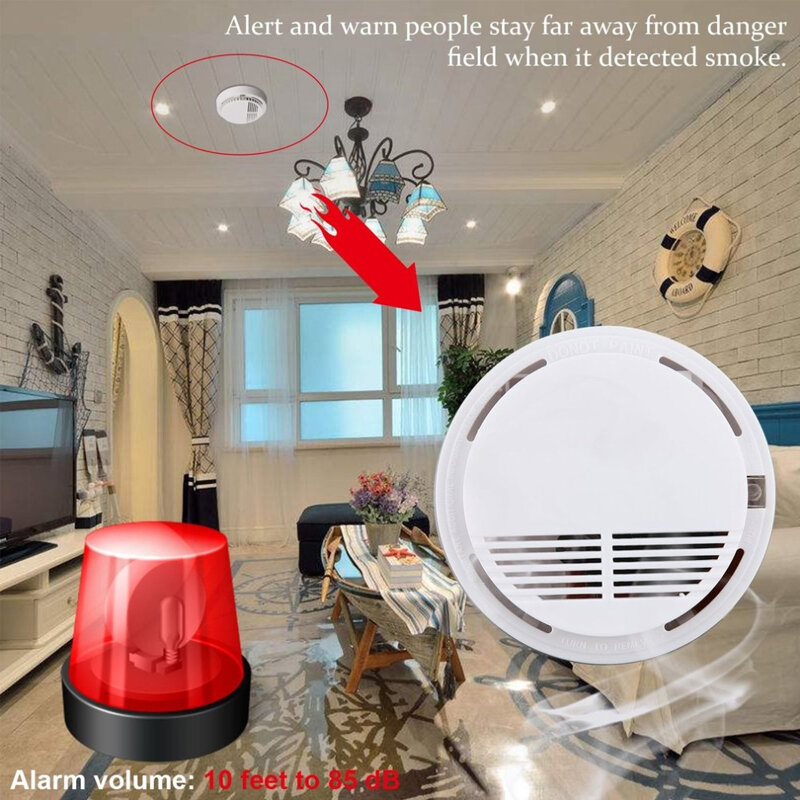85dB Detektor Asap Kebakaran Perlindungan Sensor Alarm Independen Tanpa Kabel Monitor Asap untuk Rumah Kantor Keamanan Keluarga