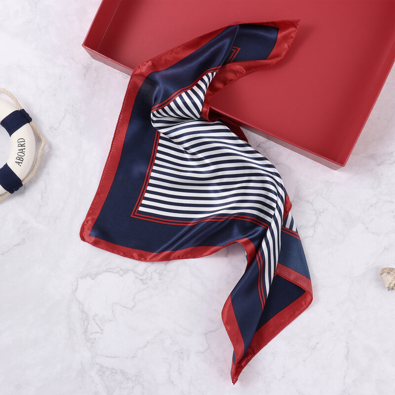 Женский маленький квадратный шарф, комплект из шапки и моряка, стюардесса, полосатый лоскутный атласный шарф с карнавальной рождественской полосатой морской шапкой