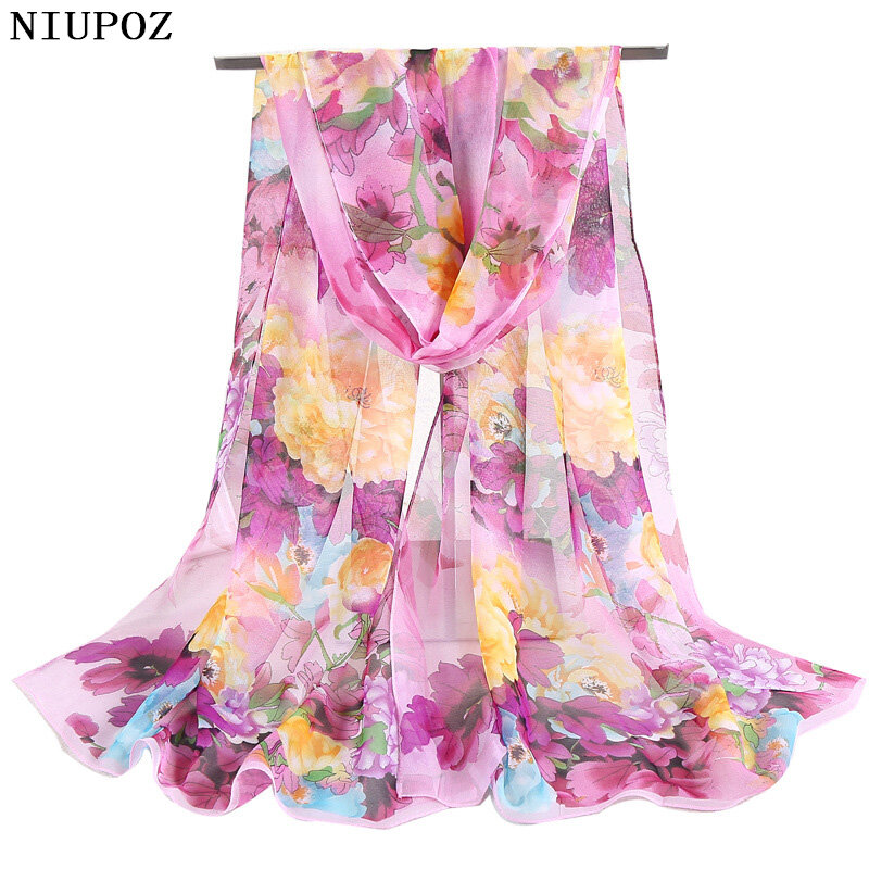 Georgette-bufanda de gasa para mujer, chal largo de hoja de loto, de varios colores, Color degradado, rosa, elegante, de verano