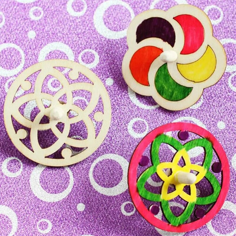 Creative DIY Wooden Painted Spinning Tops Handmade Painting Gyro Coloring Wood Gyro Rotating Gyroscope Children Toys Gifts
