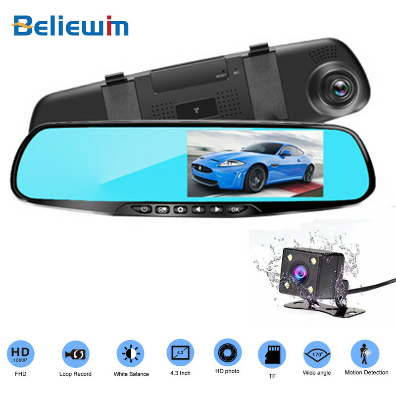4.3 Inch Car DVR Camera Full HD 1080P Rearview Mirror Digital Video Recorder Dual Lens cam Auto Registrator