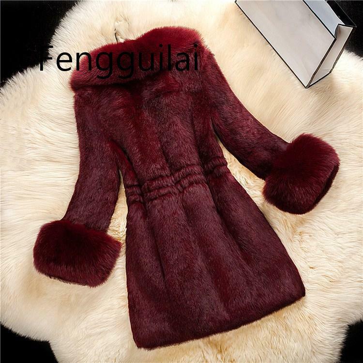 2020 New Arrival Women Long Sleeve Solid Overcoat Elegant Turn-Down Collar Warm Coat Casual Winter Faux Fur Thick Long Outwear