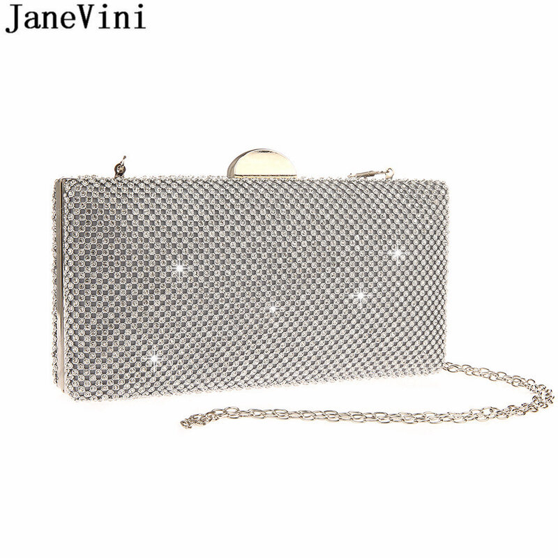 JaneVini คริสตัล Rhinestone Dolly กระเป๋าผู้หญิงคลัทช์กระเป๋าสำหรับงานแต่งงาน Hand Bag สุภาพสตรีกระเป๋าทอง