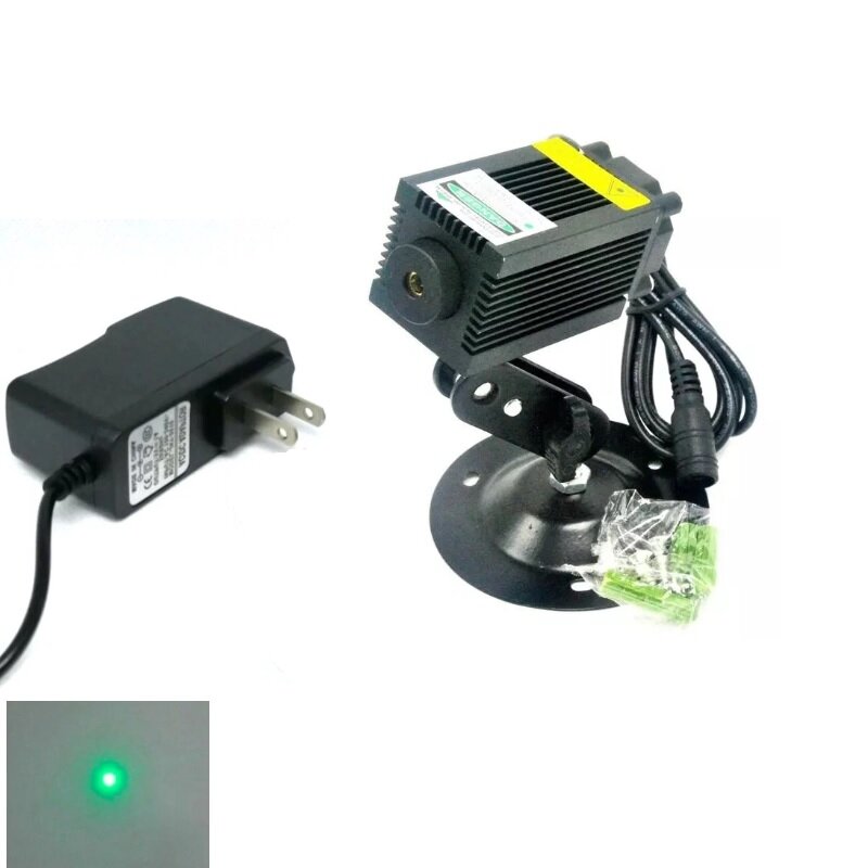 Luz verde do ponto do módulo do diodo laser, suporte do adaptador, 33x55mm, 12V 1A, 532nm, 100mW