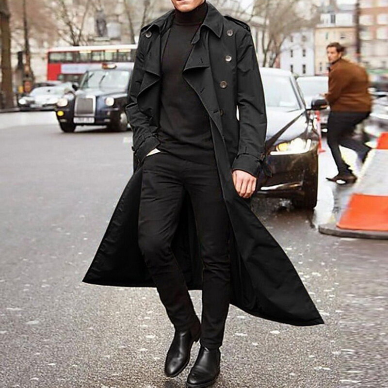 Novo casaco longo dos homens primavera outono trench casual trench coat masculino solto estilo britânico trench overcoat streetwear casaco