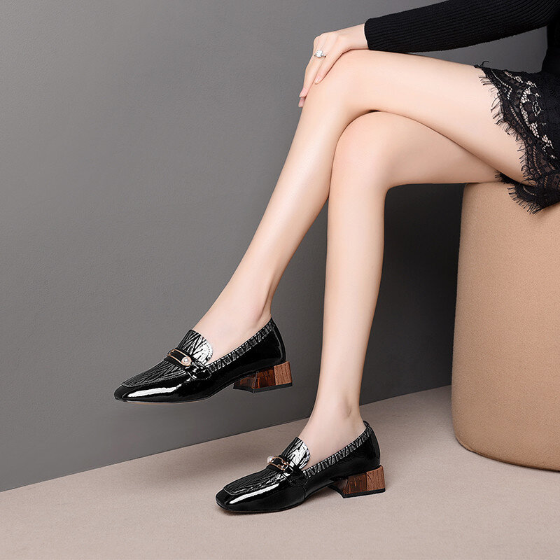 FEDONAS Retro Office Ladies Pumps Women Spring Autumn Genuine Leather Pearl Decoration Casual Party Shoes Woman High Heeled