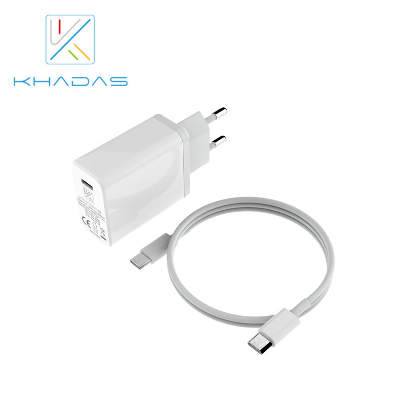 Khadas 24 واط USB-C الولايات المتحدة/الاتحاد الأوروبي/المملكة المتحدة محول (غير المدرجة كابل البيانات)
