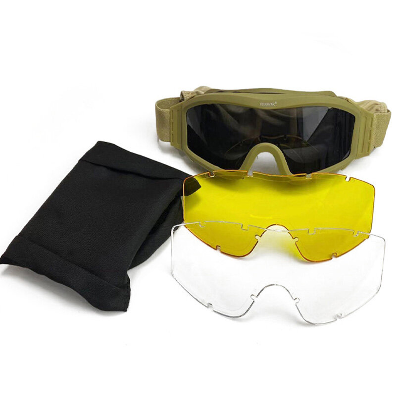 Тактические очки черного, коричневого и зеленого цвета, военные солнцезащитные очки для стрельбы, с 3 линзами, для страйкбола, пейнтбола, ветрозащитные очки для альпинизма