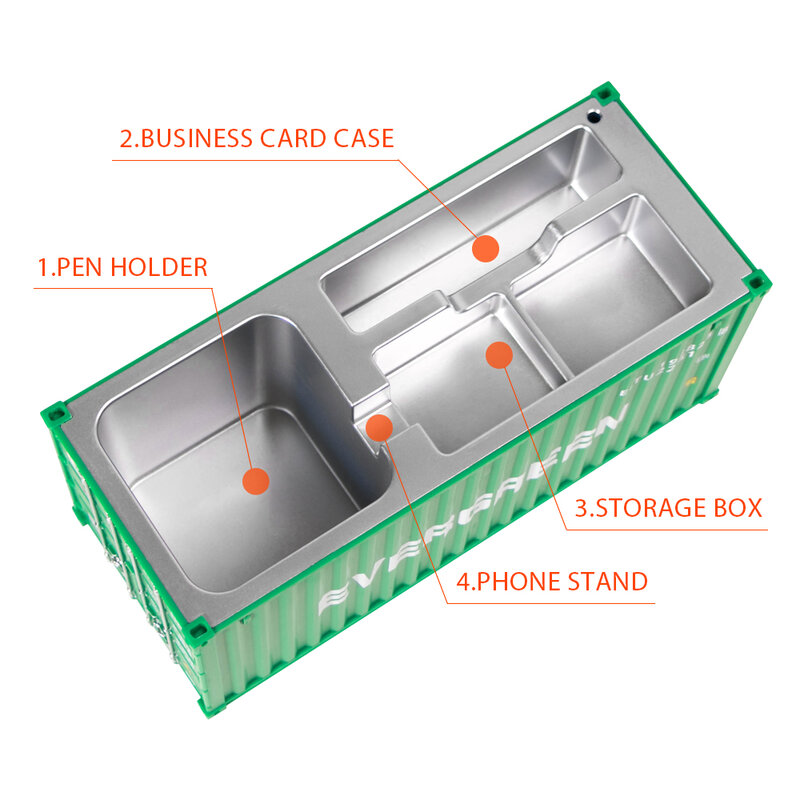 Modelo de contenedor de envío de simulación de 20 pies Mini juguetes contenedor de logística soporte de bolígrafo multifunción Oficina debe ser regalo logotipo personalizado