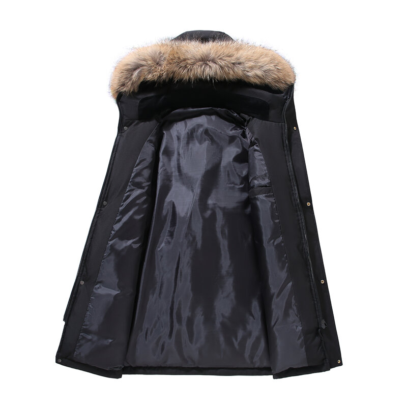 Мужской зимний пуховик, Толстая теплая однотонная парка средней длины на молнии с капюшоном и длинным рукавом, модная мужская повседневная куртка, пальто