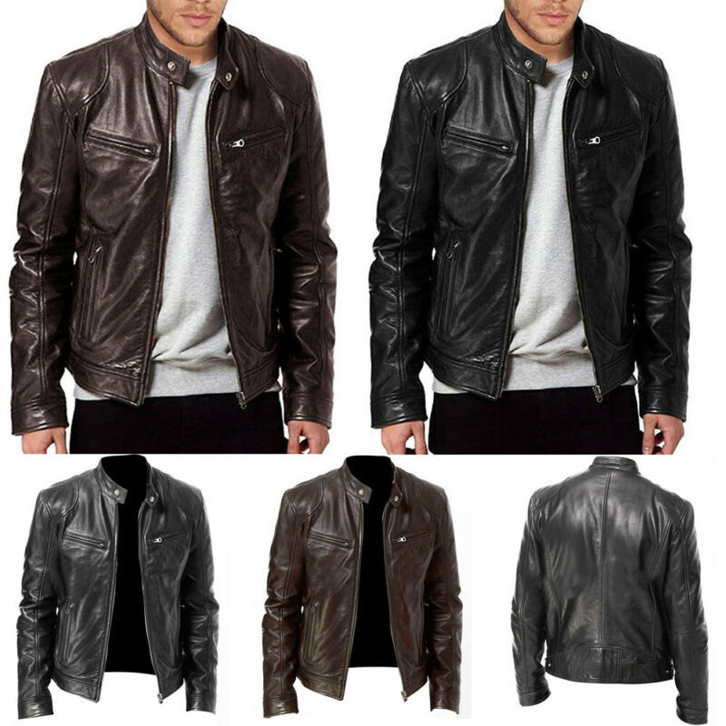 Men Fake Fur Leather Jacket Men Slim Fit Warm Coat Motorcycle Lambskin Standing Collar Genuine Leather Coat