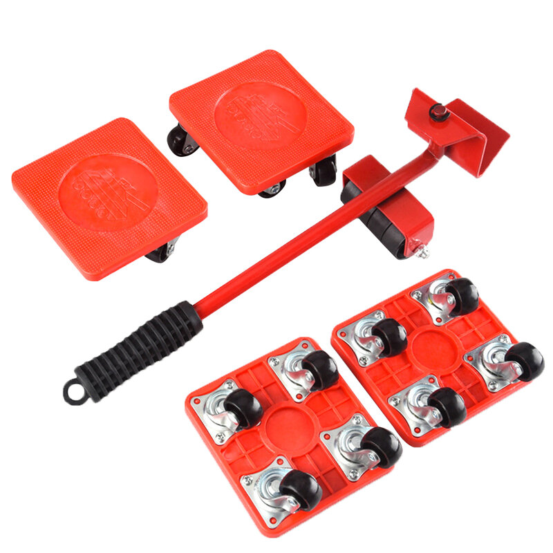 5 PCS Furniture Mover Tool Set Furniture Transport Lifter Heavy Stuffs Moving Tool Wheeled Mover Roller Wheel Bar Hand Tools