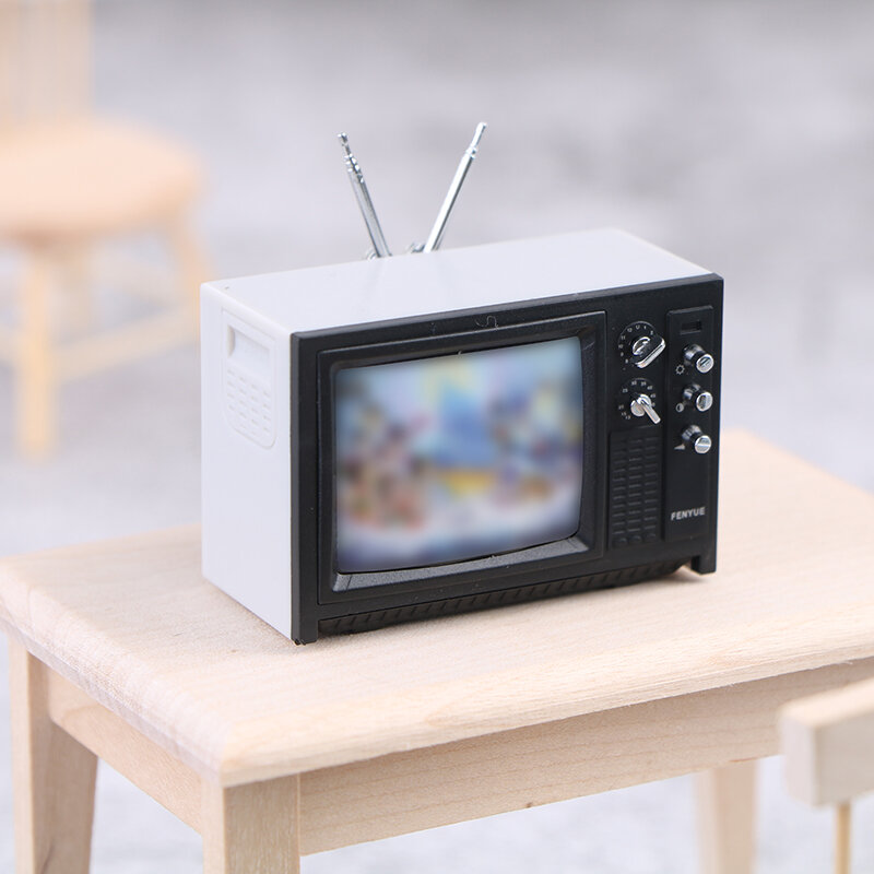 Poppenhuis Mini Retro Tv Speelgoed Ornamenten Miniatuur Simulatie Meubels Voor Woonkamer Decoratie