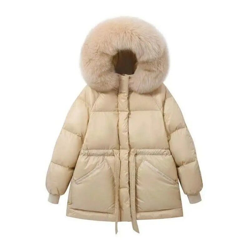 2021 겨울 여성용 다운 파카 재킷, 화이트 덕 다운 파카, 두꺼운 코트, 모피 후드, 두껍고 따뜻한 다운 재킷