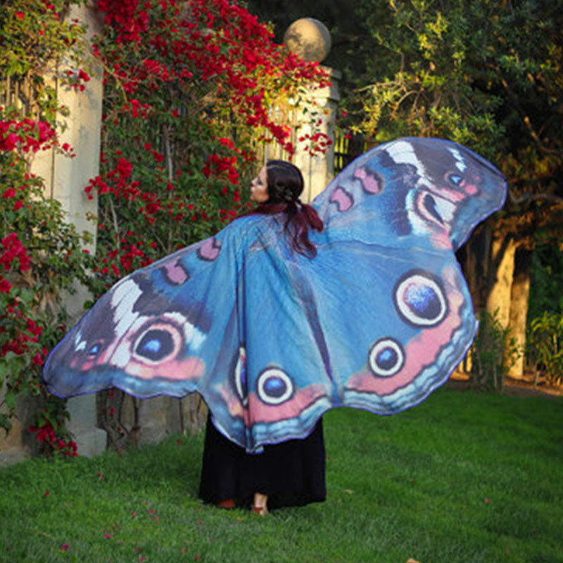 Mulher borboleta asas pashmina xale cachecol nymph pixie poncho traje acessório verão impresso toalha de praia moda senhora roupas