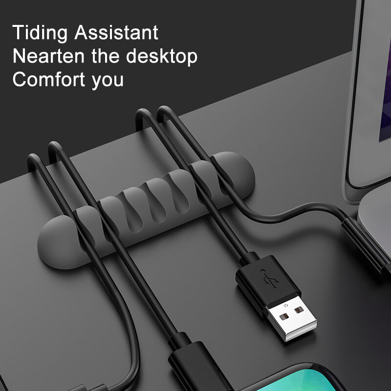 Soporte de Cable inteligente de silicona, Flexible, organizador de Cable, Clip de gestión para auriculares USB, Cable de red
