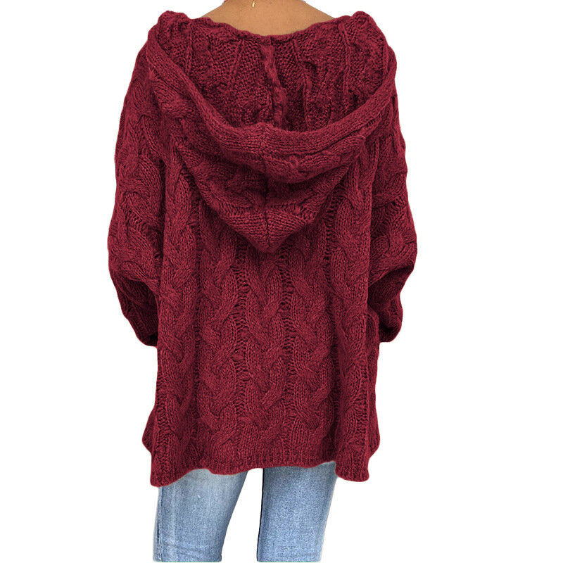 Women's Tops Thickened Twist V-neck Long-Sleeved Knitted Loose Hooded Pullover Women's Clothing