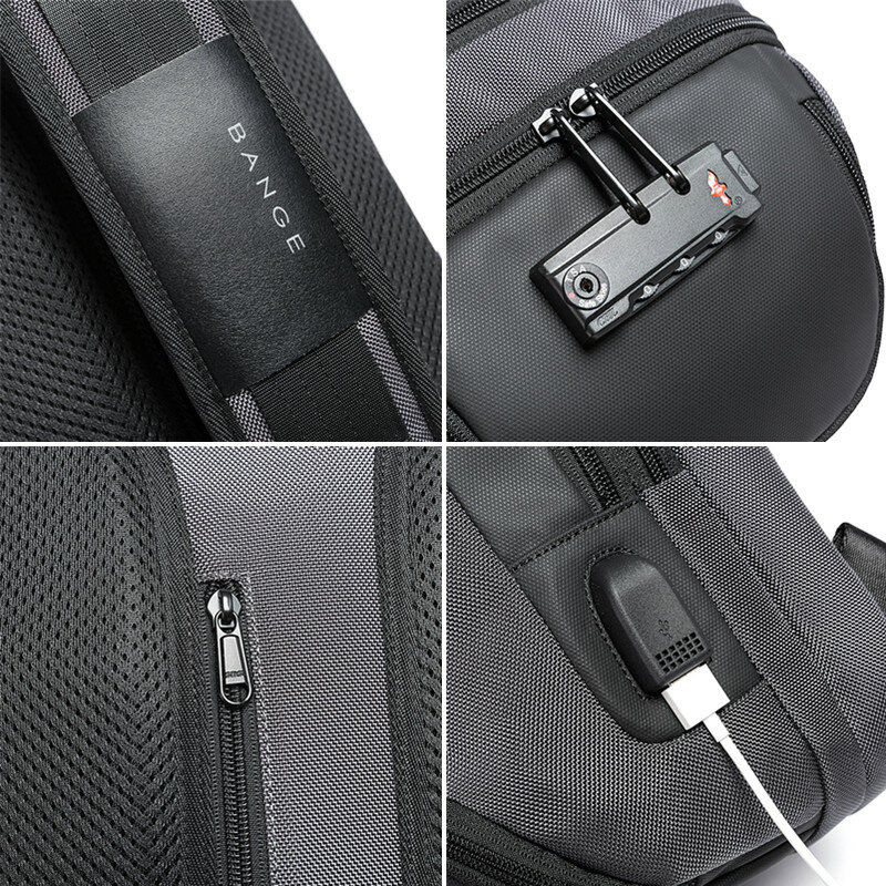 Многофункциональная мужская сумка через плечо BANGE из ткани Оксфорд, нагрудной мессенджер с защитой от кражи для коротких поездок, с USB-зарядкой