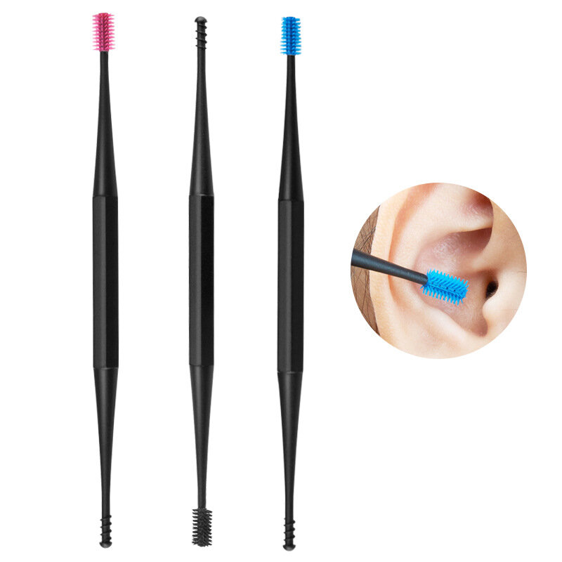 1PC Soft Silicone Ear Pick Double-ended Earpick Ear Wax Curette Remover Ear Cleaner Spoon Spiral Ear Clean Tool Spiral Design