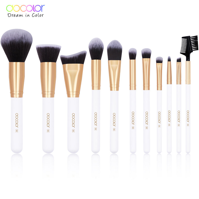 Docolor 11Pcs White Makeup Brushes Set Foundation Powder Contour Blushes Make up brush Synthetic hair Special price for 11.29