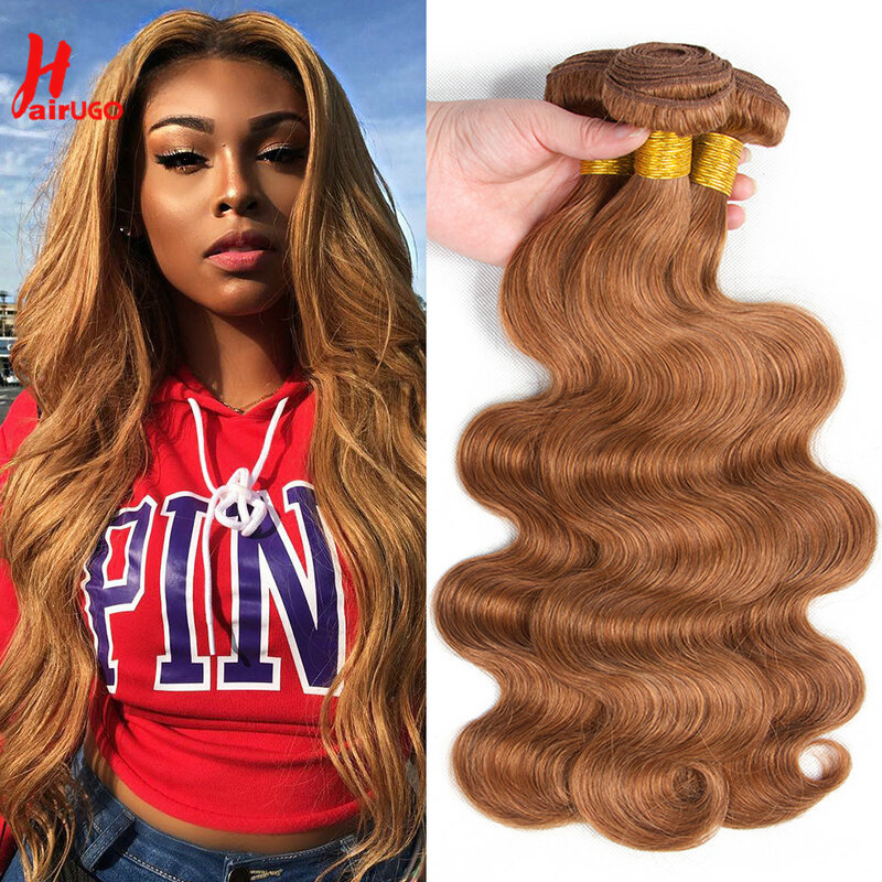 HairUGo-Bundles de tissage de cheveux bruns, extensions de cheveux humains Remy Body Wave, 100% cheveux humains, 10-26 po, #33, 30 #