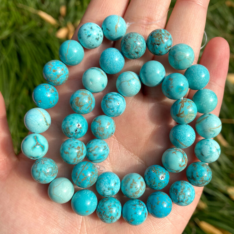 Batu Alam Pirus Beads untuk Perhiasan Membuat DIY Anting-Anting Kalung Gelang 4/6/8/10/12MM Bulat Longgar Pengatur Jarak Manik-manik 15 Inci