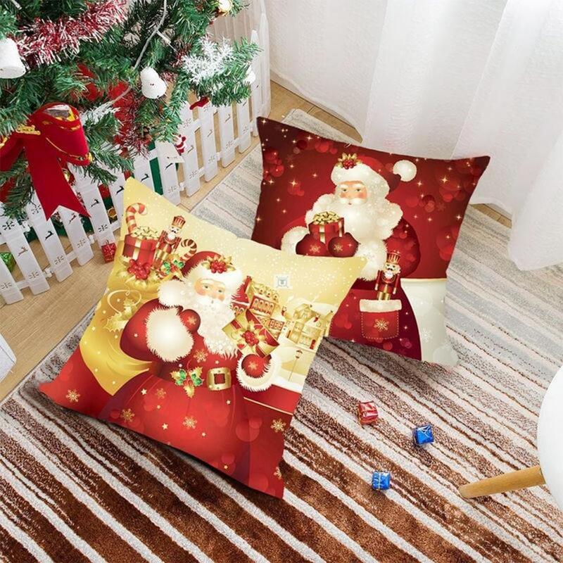 Чехол для подушки мягкий Рождественский мультяшный узор полиэстер персиковая кожа практичный приятный для кожи чехол для подушки для офисного дивана