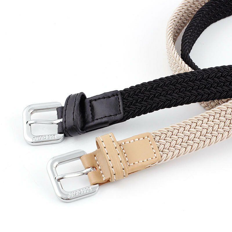 Cinturón de tejido informal Unisex para niños, cinturones elásticos de lona para hombres, cinturones de cintura delgada de punto, hebilla de Pin de aleación para Jeans